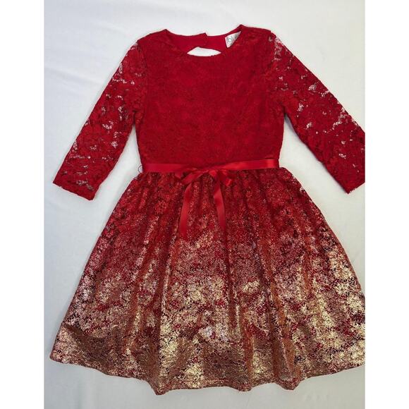 BLUSH Us Angels Girls Red And Gold Lace Dress New Sz 10 Holidays - Picture 6 of 13